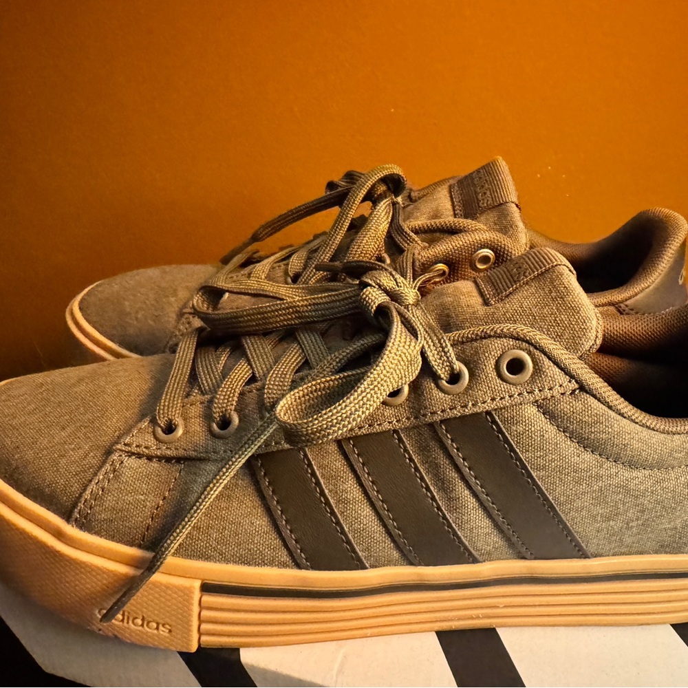 Adidas Men's Olive Green Sneakers w/Black Stripes and Tan Soles